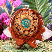 Load image into Gallery viewer, Crushed Malachite (Glows) with Gold Seed of Life and Front Om