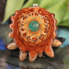 Load image into Gallery viewer, Crushed Malachite (Glows) with Gold Seed of Life and Front Om