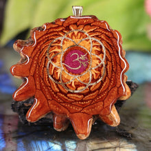 Load image into Gallery viewer, Crushed Sugilite (Glows) with Gold Seed of Life and Front Om