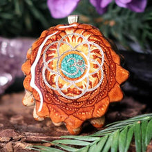 Load image into Gallery viewer, Crushed Malachite (Glows) with Gold Seed of Life and Front Om
