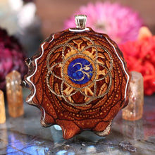 Load image into Gallery viewer, Crushed Lapis (Glows) with Gold Seed of Life and Front Om
