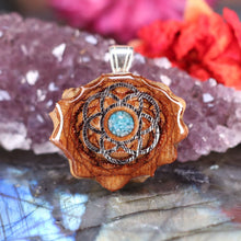 Load image into Gallery viewer, Mini Crushed Turquoise (Glows) with Seed of Life
