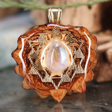 Load image into Gallery viewer, Mini Moonstone with 64 Star Tetrahedron
