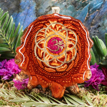 Load image into Gallery viewer, Crushed Sugilite (Glows) with Gold Seed of Life and Front Om
